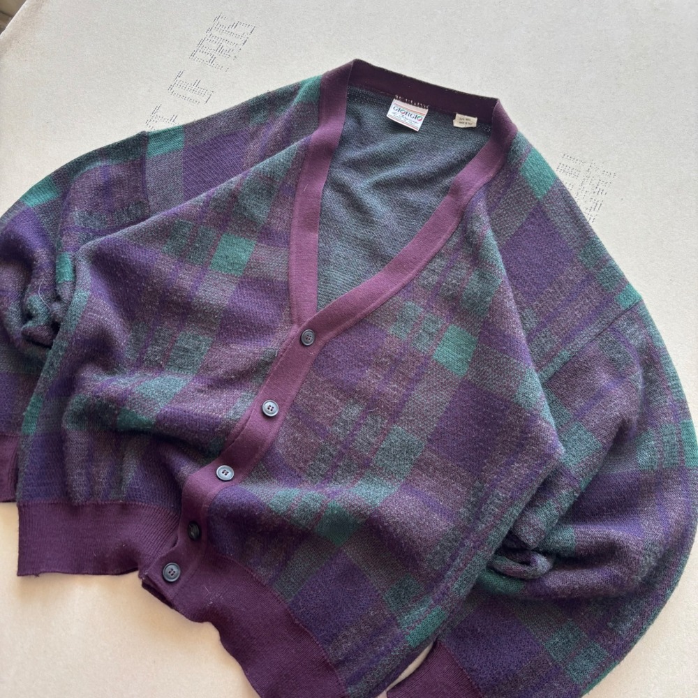 Vintage 90s Giorgio di Firenze Plaid‎ Cardigan Sweater